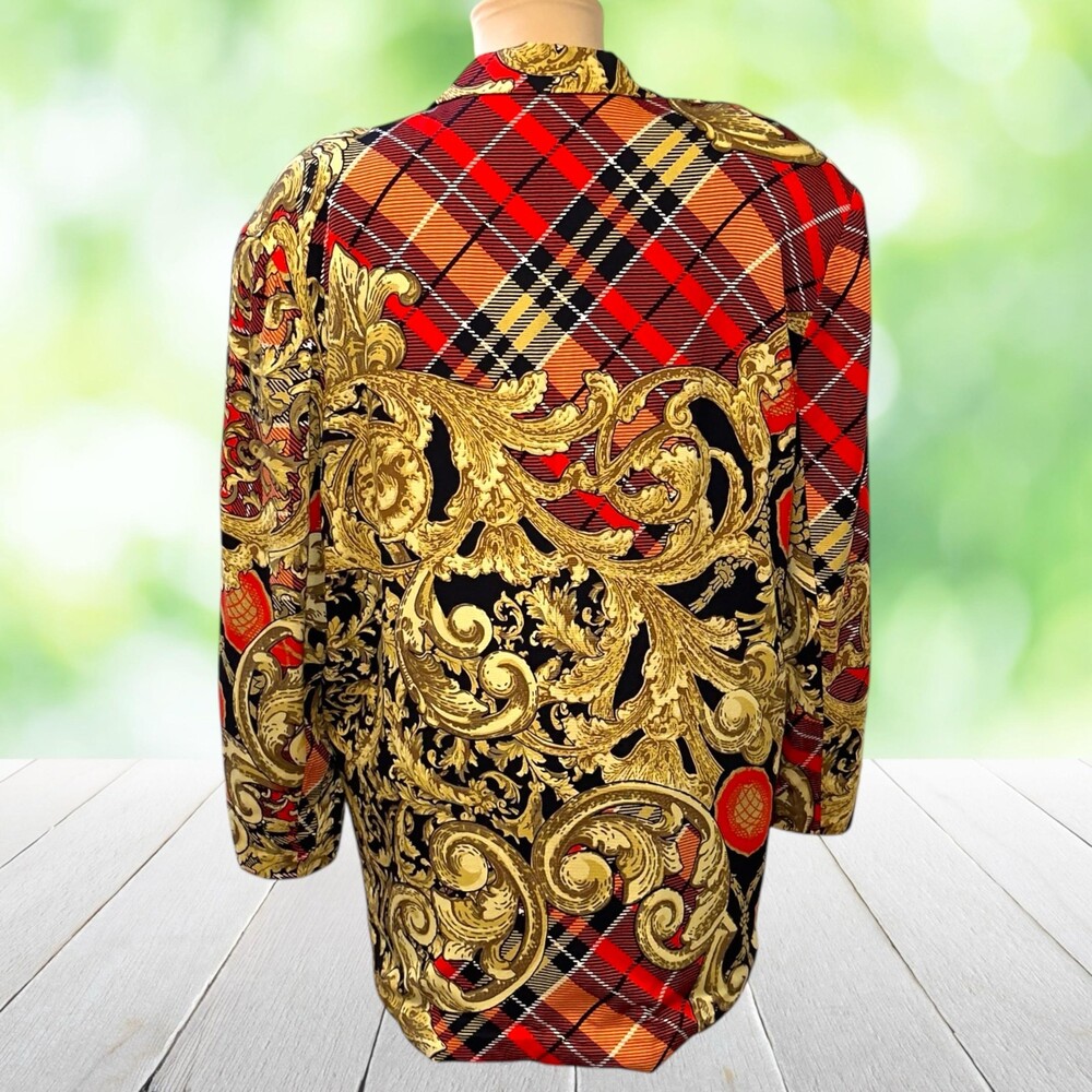 Vintage 80s EXPRESS Power Blazer Baroque Tartan Plaid Equestrian Made USA Size L - Picture 3 of 14